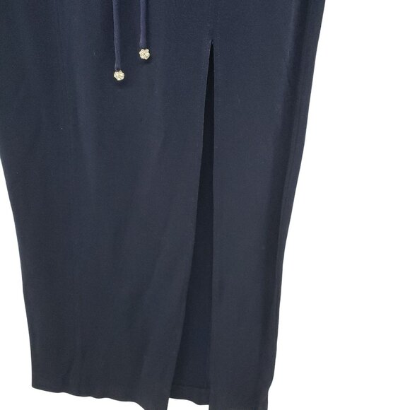 Vintage 90s Tadashi Blue Silver Corset Rhinestone Long Maxi Prom Dress - Picture 8 of 11